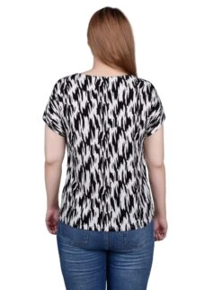 NY Collection Petite Short Sleeve Button-Shoulder Tunic Top 27 NY Collection Petite Short Sleeve Button-Shoulder Tunic Top -Dressbarn Store ny collection short sleeve extended sleeve tunic top petite 888115