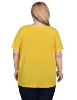 NY Collection Plus Size Short Sleeve Extended Tunic Top with Button Detail -Dressbarn Store ny collection short sleeve extended sleeve tunic top plus 133754