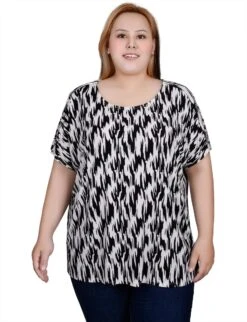 NY Collection Plus Size Short Sleeve Extended Tunic Top with Button Detail -Dressbarn Store ny collection short sleeve extended sleeve tunic top plus 184885