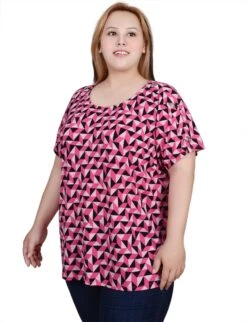 NY Collection Plus Size Short Sleeve Extended Tunic Top with Button Detail -Dressbarn Store ny collection short sleeve extended sleeve tunic top plus 399068