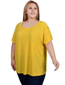 NY Collection Plus Size Short Sleeve Extended Tunic Top with Button Detail -Dressbarn Store ny collection short sleeve extended sleeve tunic top plus 446873