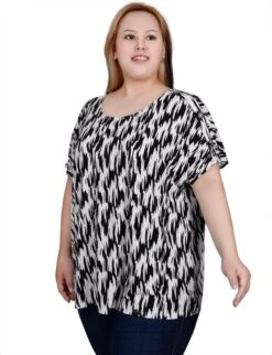 NY Collection Plus Size Short Sleeve Extended Tunic Top with Button Detail -Dressbarn Store ny collection short sleeve extended sleeve tunic top plus 699101