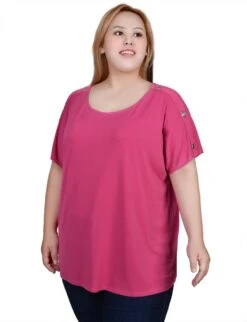 NY Collection Plus Size Short Sleeve Extended Tunic Top with Button Detail -Dressbarn Store ny collection short sleeve extended sleeve tunic top plus 777238