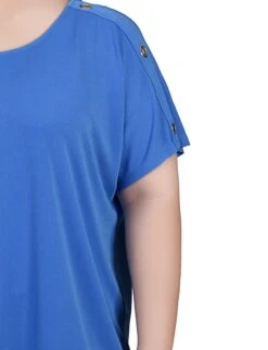 NY Collection Plus Size Short Sleeve Extended Tunic Top with Button Detail -Dressbarn Store ny collection short sleeve extended sleeve tunic top plus 828914