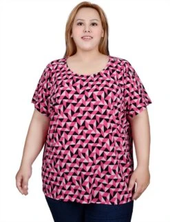 NY Collection Plus Size Short Sleeve Extended Tunic Top with Button Detail -Dressbarn Store ny collection short sleeve extended sleeve tunic top plus 889258