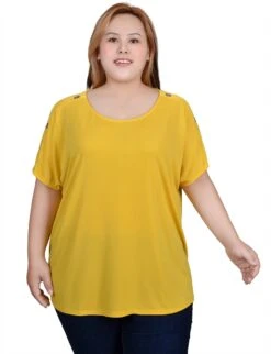 NY Collection Plus Size Short Sleeve Extended Tunic Top with Button Detail -Dressbarn Store ny collection short sleeve extended sleeve tunic top plus 942563