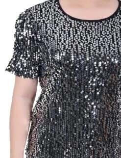 NY Collection Petite Short Sleeve Sequined Top with Rouched Sleeves -Dressbarn Store ny collection short sleeve sequined top petite 353123