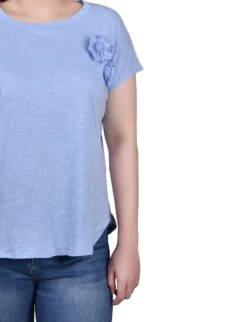 Women's Petite Cotton Slub Knit Top - Breathable Relaxed Fit Tee 6 Women's Petite Cotton Slub Knit Top - Breathable Relaxed Fit Tee -Dressbarn Store ny collection short sleeve slub knit top petite 996750