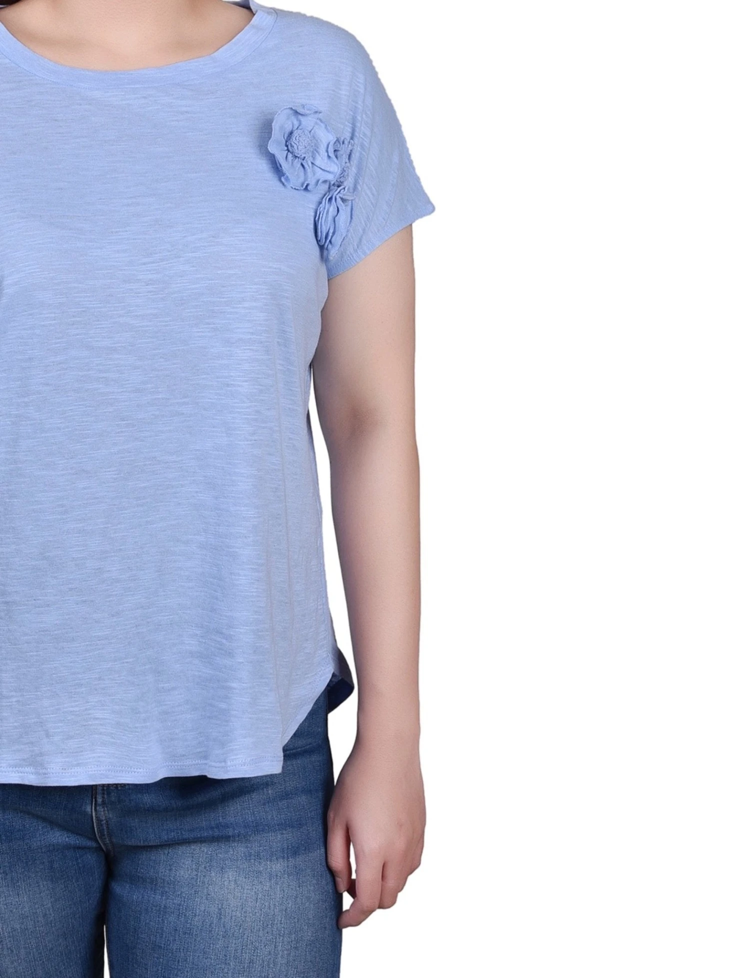 Women's Petite Cotton Slub Knit Top - Breathable Relaxed Fit Tee 3 Women's Petite Cotton Slub Knit Top - Breathable Relaxed Fit Tee - Image 3