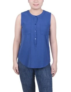 Petite Sleeveless Air Flow Blouse with Functional Chest Pockets 12 Petite Sleeveless Air Flow Blouse with Functional Chest Pockets -Dressbarn Store ny collection sleeveless air flow blouse petite 745555