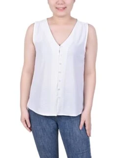 NY Collection Sleeveless Button Front Blouse - Petite