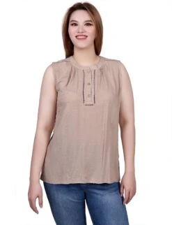 NY Collection Petite Sleeveless Swiss Dot Blouse