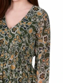 Petite Olive Floral Clip Dot Chiffon Dress with Smocked Waist -Dressbarn Store olive floral long sleeve clip dot chiffon dress with smocked waist and cuffs petite 225416