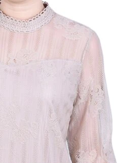 Elegant Oxford Tan Lace Blouse with 3/4 Sleeves -Dressbarn Store oxford tan 34 sleeve lace blouse 102522