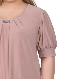 Plus Size Oxford Tan Balloon Sleeve Top with Hardware Detail -Dressbarn Store oxford tan short sleeve balloon sleeve top with hardware plus 629022