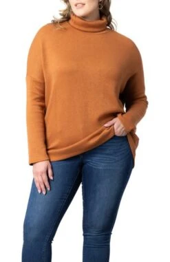 Plus Size Paris Turtleneck Tunic Sweater - Heavy Knit Longline Pullover