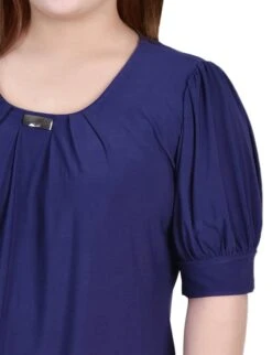 Plus Size Short Sleeve Balloon Sleeve Top - Patriot Blue Hardware Knit -Dressbarn Store patriot blue short sleeve balloon sleeve top with hardware plus 487561