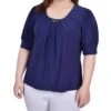 Plus Size Short Sleeve Balloon Sleeve Top - Patriot Blue Hardware Knit