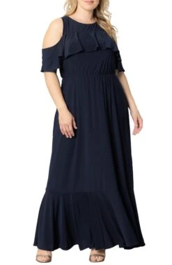 Plus Size Cold Shoulder Maxi Dress - Elegant Flowy Evening Gown