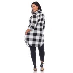Women's Plaid Plus Size Tunic Shirt with Roll-Tab Sleeves and Pockets -Dressbarn Store plaid tunic shirt plus 432079