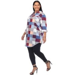 Women's Plaid Plus Size Tunic Shirt with Roll-Tab Sleeves and Pockets -Dressbarn Store plaid tunic shirt plus 442095