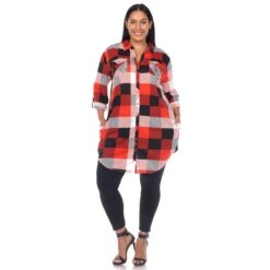Women's Plaid Plus Size Tunic Shirt with Roll-Tab Sleeves and Pockets -Dressbarn Store plaid tunic shirt plus 452000