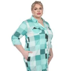 Women's Plaid Plus Size Tunic Shirt with Roll-Tab Sleeves and Pockets -Dressbarn Store plaid tunic shirt plus 483926
