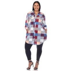 Women's Plaid Plus Size Tunic Shirt with Roll-Tab Sleeves and Pockets -Dressbarn Store plaid tunic shirt plus 649529