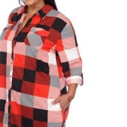 Women's Plaid Plus Size Tunic Shirt with Roll-Tab Sleeves and Pockets -Dressbarn Store plaid tunic shirt plus 796285