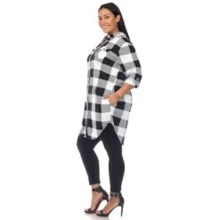 Women's Plaid Plus Size Tunic Shirt with Roll-Tab Sleeves and Pockets -Dressbarn Store plaid tunic shirt plus 814618