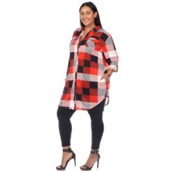 Women's Plaid Plus Size Tunic Shirt with Roll-Tab Sleeves and Pockets -Dressbarn Store plaid tunic shirt plus 887607