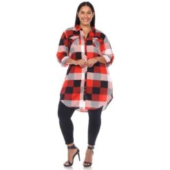 Women's Plaid Plus Size Tunic Shirt with Roll-Tab Sleeves and Pockets -Dressbarn Store plaid tunic shirt plus 909563