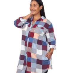 Women's Plaid Plus Size Tunic Shirt with Roll-Tab Sleeves and Pockets -Dressbarn Store plaid tunic shirt plus 948678
