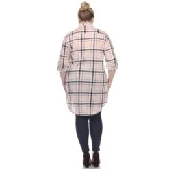 Women's Plus Size Plaid Tunic Top with Pockets and Roll Tab Sleeves -Dressbarn Store plaid tunic top plus 100733