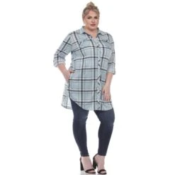 Women's Plus Size Plaid Tunic Top with Pockets and Roll Tab Sleeves -Dressbarn Store plaid tunic top plus 132946