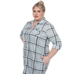Women's Plus Size Plaid Tunic Top with Pockets and Roll Tab Sleeves -Dressbarn Store plaid tunic top plus 145228
