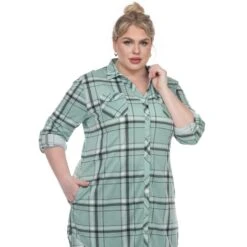 Women's Plus Size Plaid Tunic Top with Pockets and Roll Tab Sleeves -Dressbarn Store plaid tunic top plus 171781