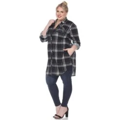 Women's Plus Size Plaid Tunic Top with Pockets and Roll Tab Sleeves -Dressbarn Store plaid tunic top plus 200205