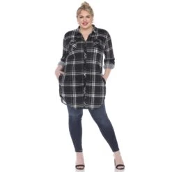 Women's Plus Size Plaid Tunic Top with Pockets and Roll Tab Sleeves -Dressbarn Store plaid tunic top plus 471274
