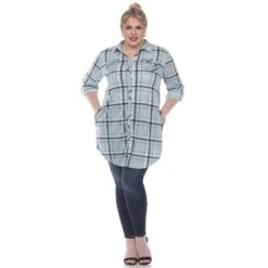 Women's Plus Size Plaid Tunic Top with Pockets and Roll Tab Sleeves -Dressbarn Store plaid tunic top plus 574973