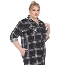 Women's Plus Size Plaid Tunic Top with Pockets and Roll Tab Sleeves -Dressbarn Store plaid tunic top plus 836125
