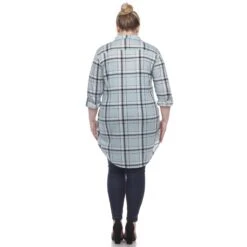 Women's Plus Size Plaid Tunic Top with Pockets and Roll Tab Sleeves -Dressbarn Store plaid tunic top plus 867874
