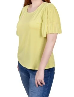 NY Collection Petite Pleated-Sleeve Crepe Knit Top 6 NY Collection Petite Pleated-Sleeve Crepe Knit Top -Dressbarn Store pleated sleeve top petite 240668