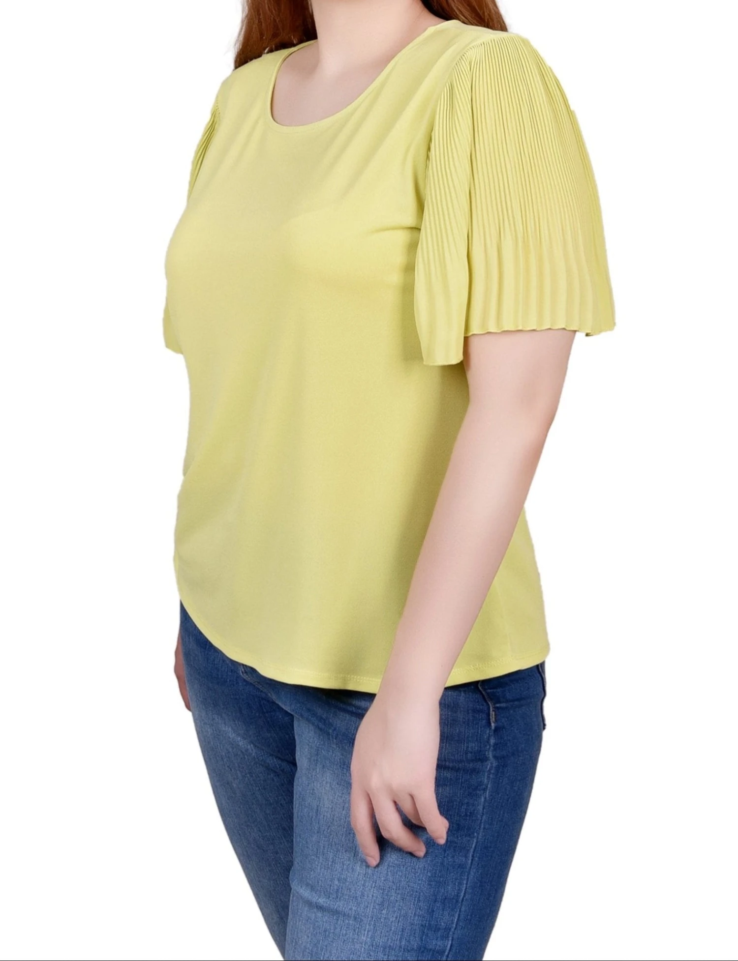 NY Collection Petite Pleated-Sleeve Crepe Knit Top 3 NY Collection Petite Pleated-Sleeve Crepe Knit Top - Image 3