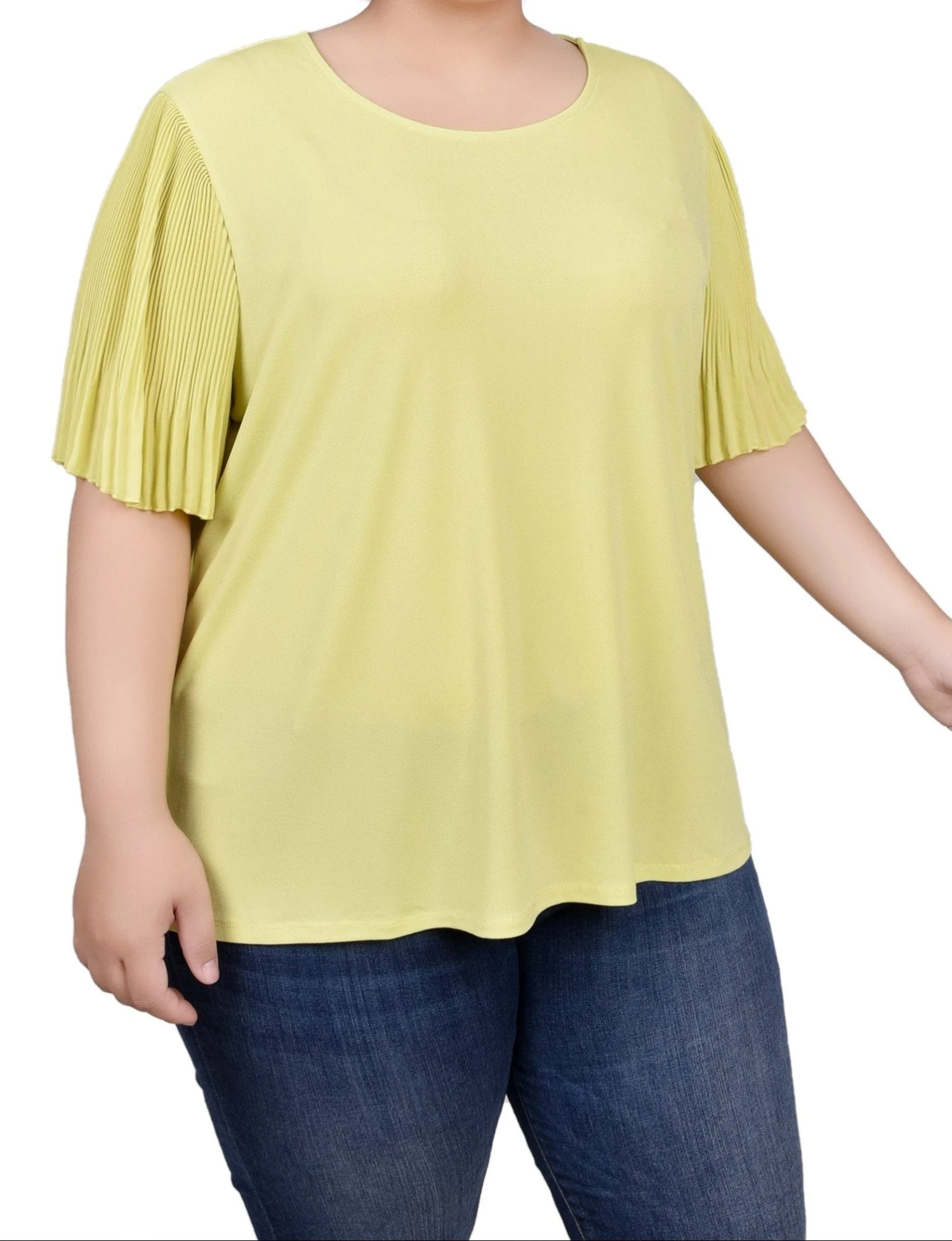 NY Collection Plus Size Pleated-Sleeve Relaxed Crepe Top 3 NY Collection Plus Size Pleated-Sleeve Relaxed Crepe Top - Image 3