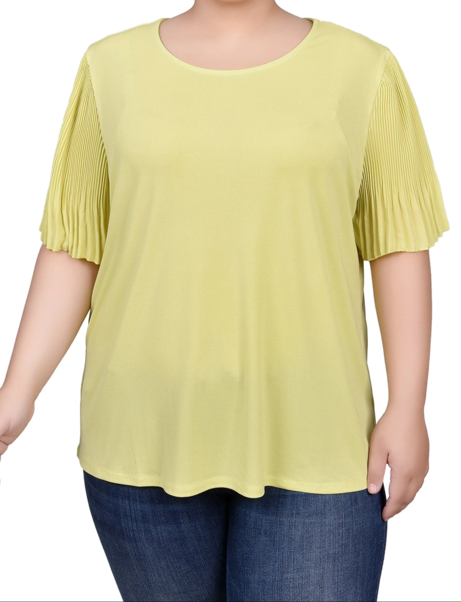 NY Collection Plus Size Pleated-Sleeve Relaxed Crepe Top 1 NY Collection Plus Size Pleated-Sleeve Relaxed Crepe Top