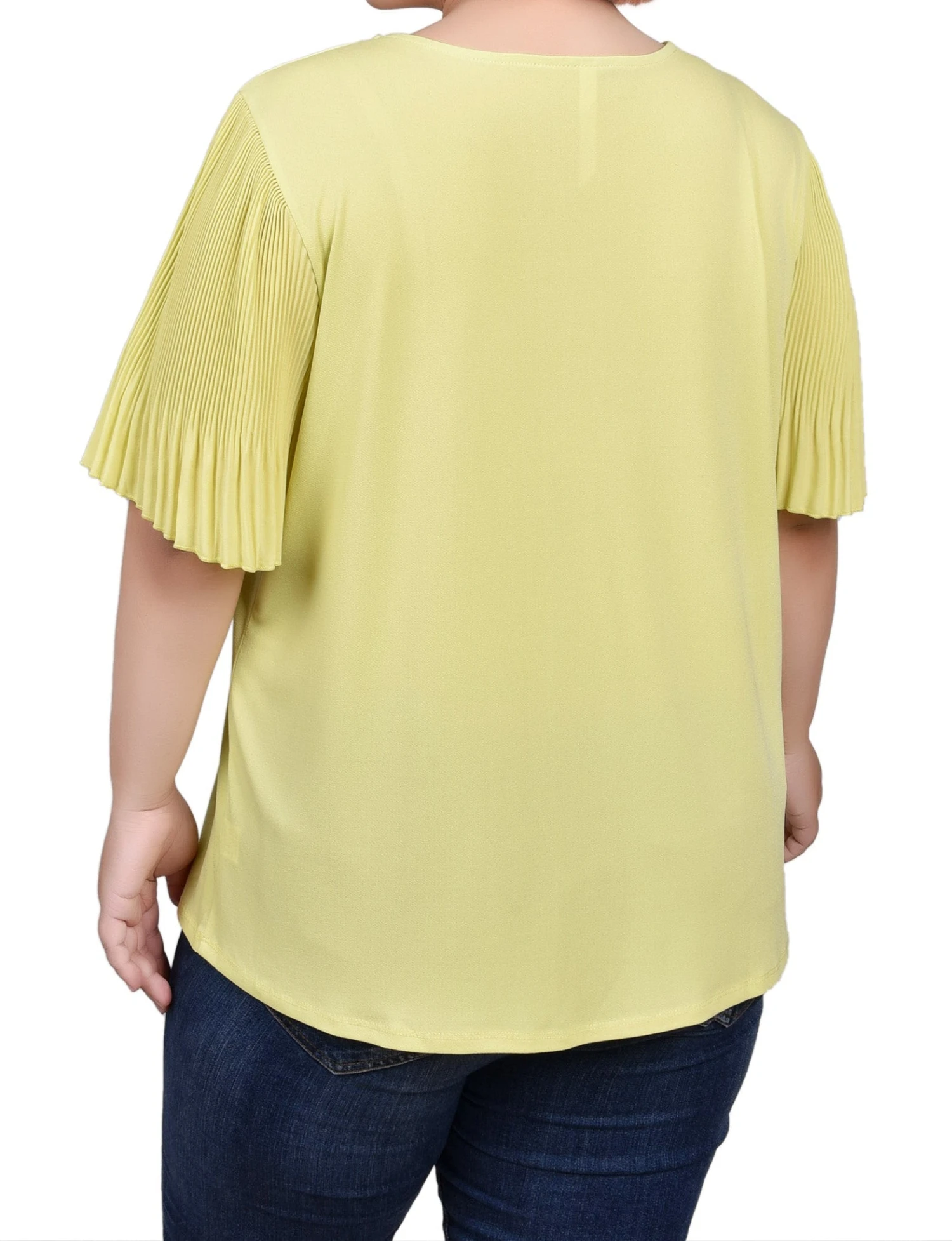 NY Collection Plus Size Pleated-Sleeve Relaxed Crepe Top 2 NY Collection Plus Size Pleated-Sleeve Relaxed Crepe Top - Image 2