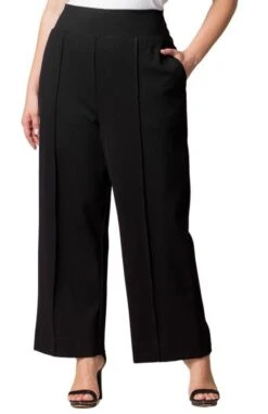 Plus Size High Waisted Wide Leg Ponte Pants with Tailored Pin Tuck
