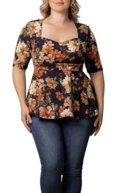 Plus Size Peplum Top - Sophisticated Sweetheart Neckline Blouse