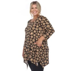 Women's Plus Size Geometric Circle Print Tunic Top with Side Pockets -Dressbarn Store printed geometric circle tunic top plus 208592